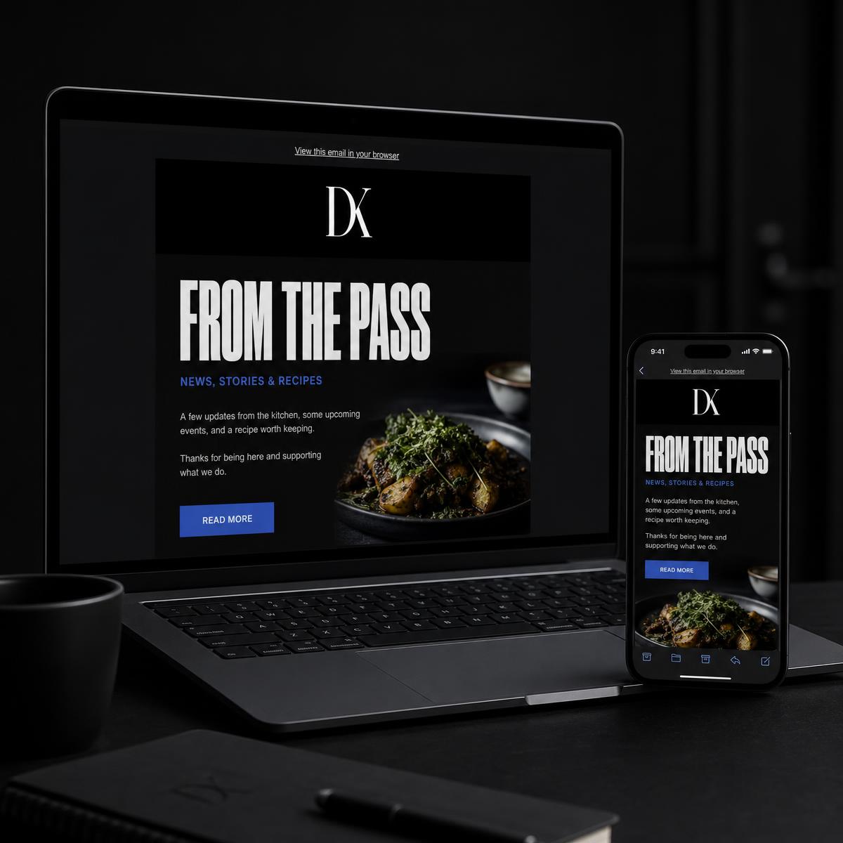 From The Pass newsletter shown on a laptop and phone